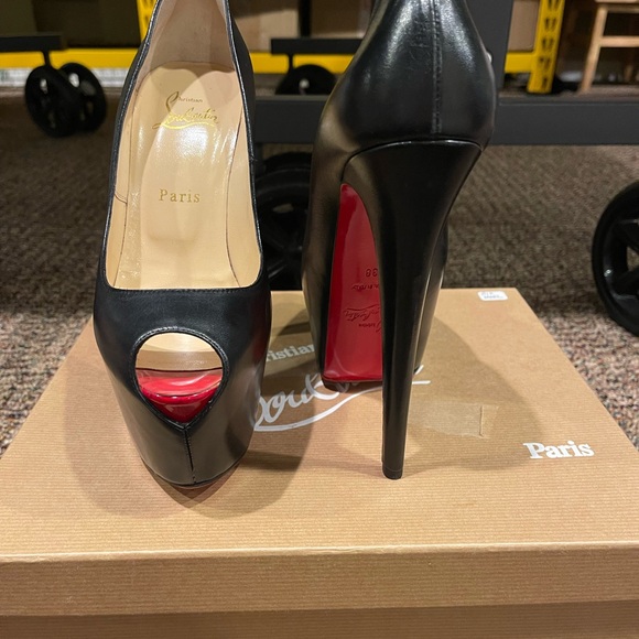 Christian Louboutin Black Peep Toe Stilettos - Picture 1 of 9